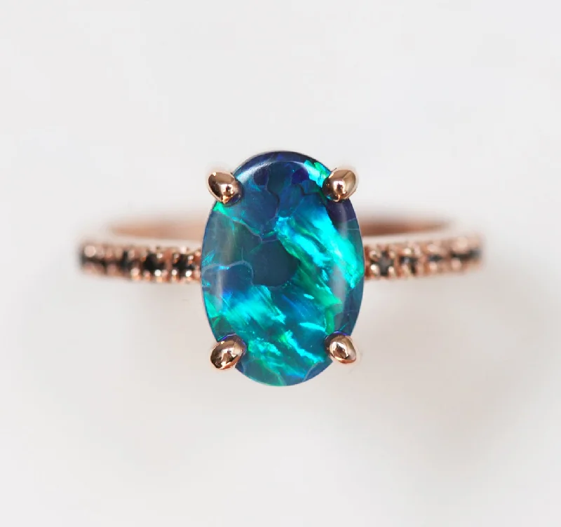 Spinel stone rings-Emmeline Lagoon Black Opal Ring