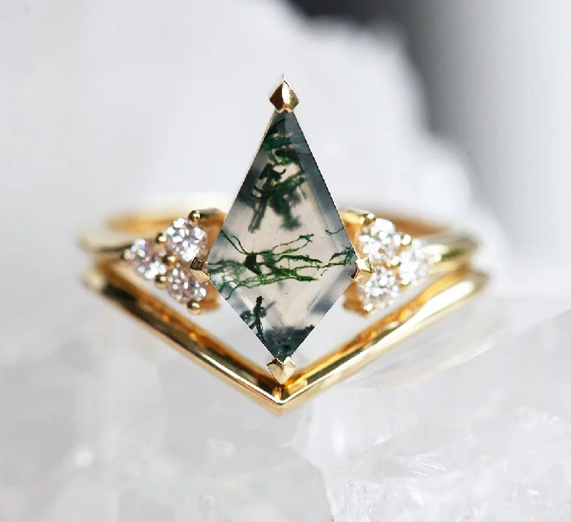 Solar theme rings-Dawn Moss Agate Ring Set