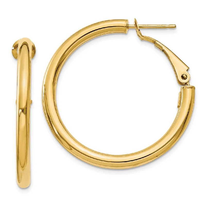 Spinel stud earrings-3mm, 14k Yellow Gold Omega Back Round Hoop Earrings, 30mm (1 1/8 Inch)