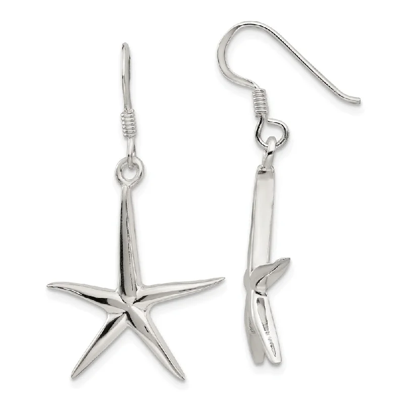 Bowed loop earrings-20mm Polished Pencil Starfish Dangle Earrings in Sterling Silver