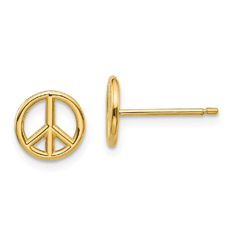 Tri-metal earrings-8mm 3D Peace Sign Post Earrings in 14k Yellow Gold