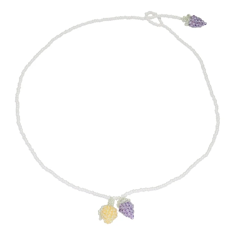 Thin bar necklaces-Simple Lemon and Grape Necklace Yellow and Purple Beads