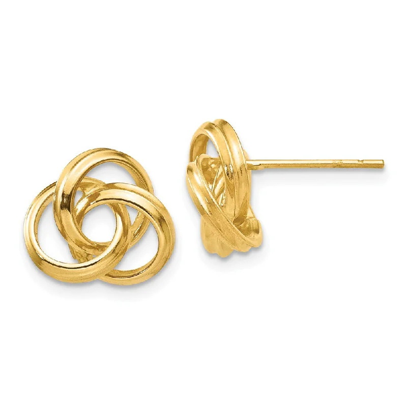 Akoya pearl earrings-10mm Hollow Love Knot Post Earrings in 14k Yellow Gold