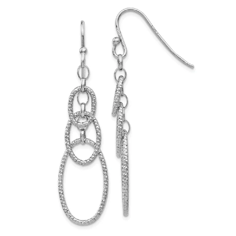 Curved drop earrings-Textured Oval Link Dangle Earrings in Sterling Silver