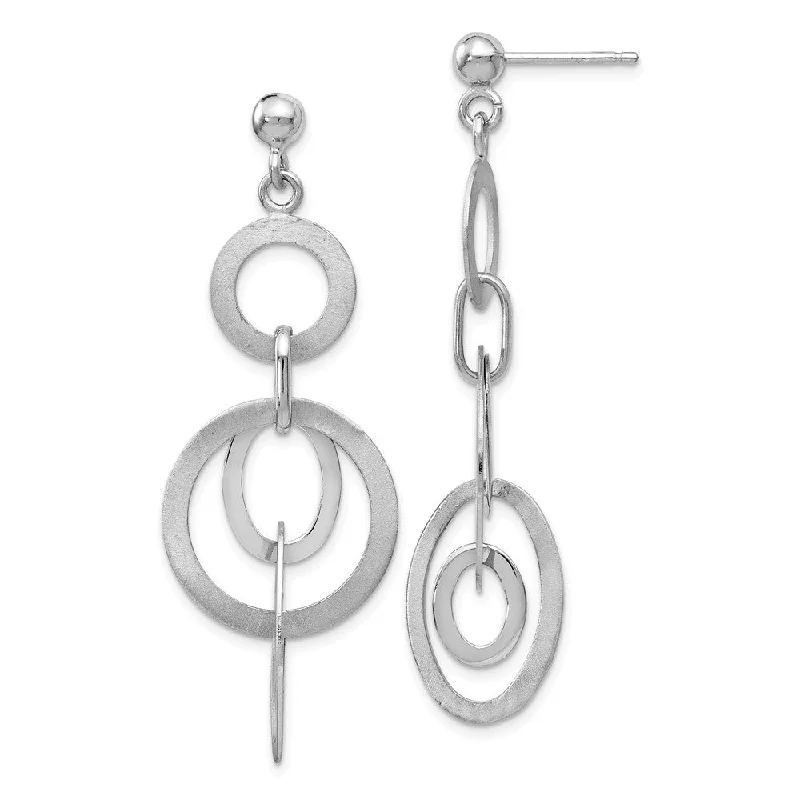 Oval drop earrings-Oval and Circle Link Dangle Post Earrings in Sterling Silver