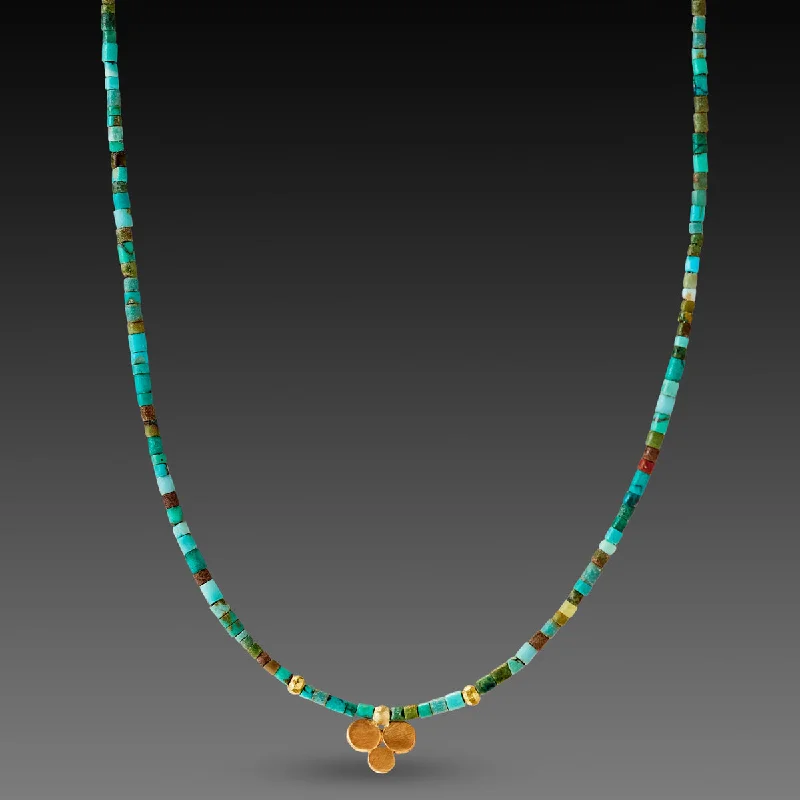 Brilliant gem necklaces-Turquoise Necklace with Gold Trio