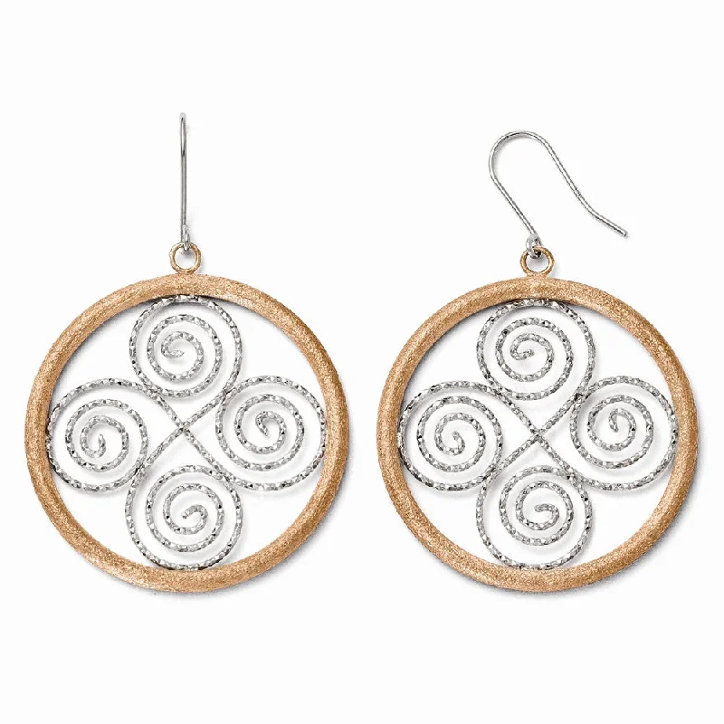 Braided bead earrings-35mm Sterling Silver & Rose Gold Tone Scroll & Circle Dangle Earrings