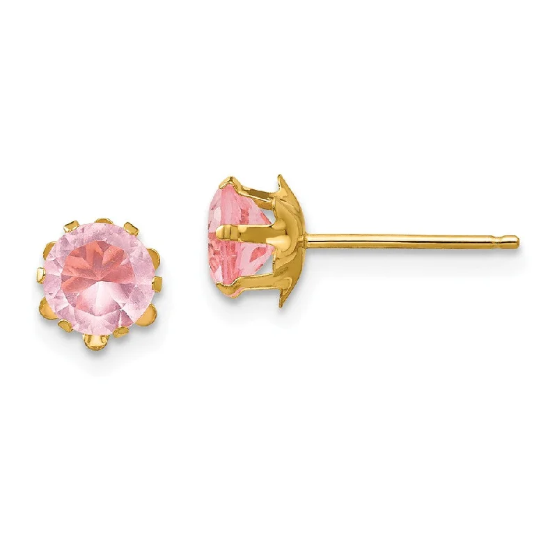 Flip-sided earrings-Kids 5mm Synthetic Pink Tourmaline Birthstone 14k Gold Stud Earrings