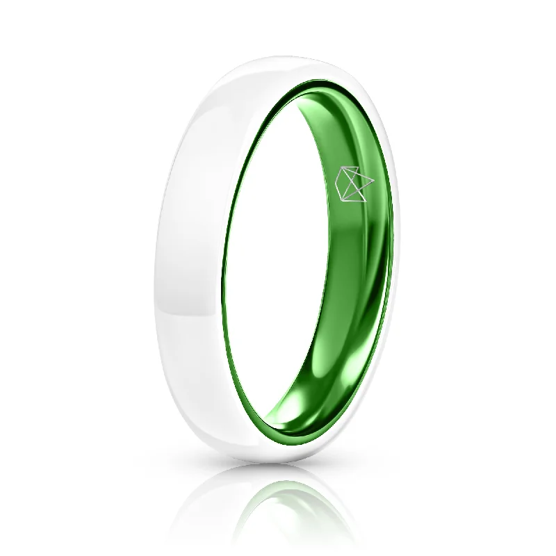 Lavish cocktail rings-White Ceramic Ring - Resilient Green - 4MM