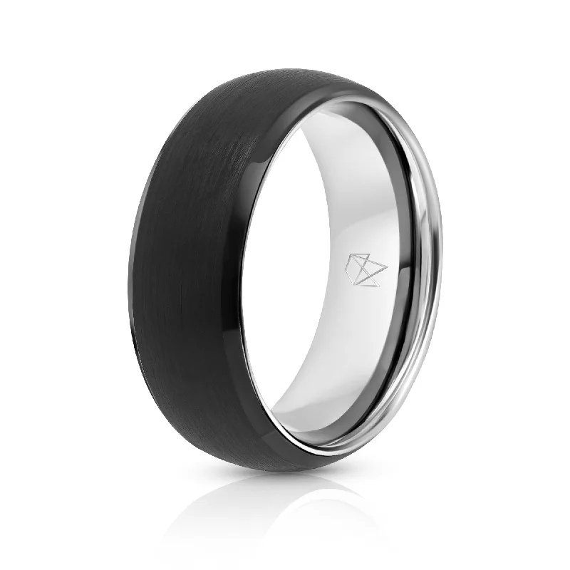 Tri-metal rings-Black Tungsten Ring - Sterling Silver