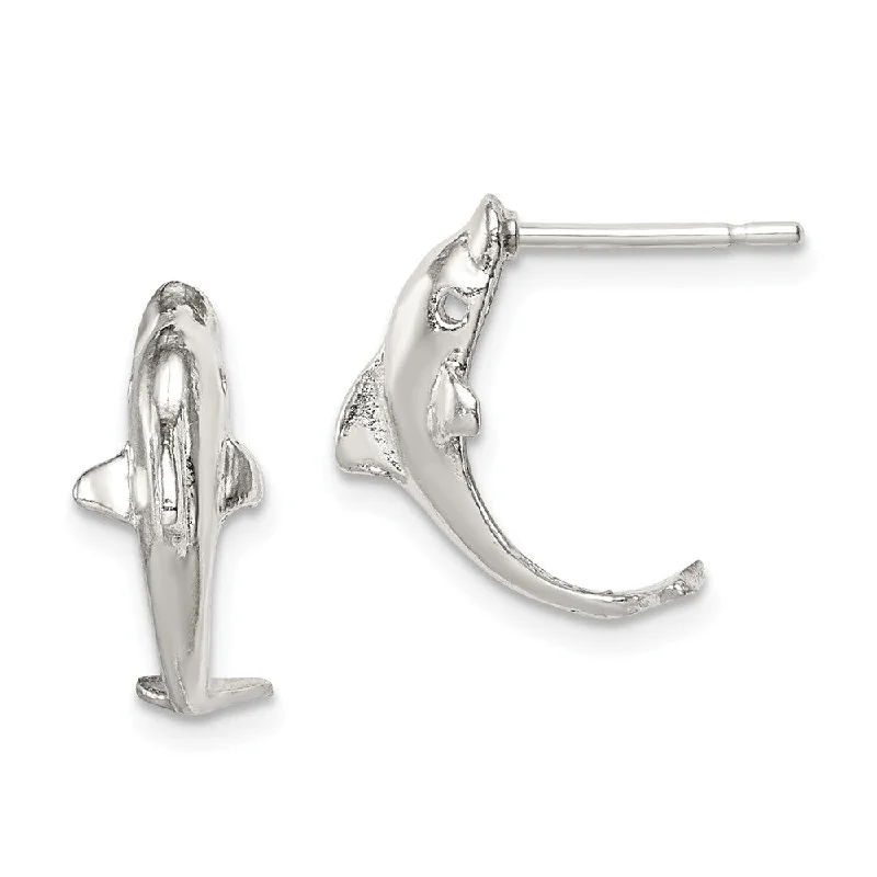 Sturdy hoop earrings-Polished Dolphin Drop Post Earrings in Sterling Silver