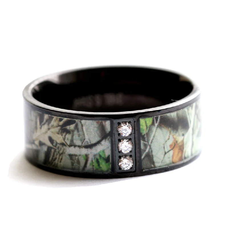 Tri-metal rings-Stainless Steel Black Camo Ring Hunting Camouflage Wedding Band