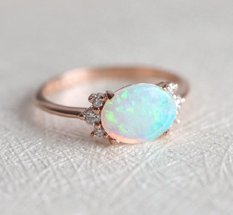 Night gothic rings-Lady Oval Opal Ring