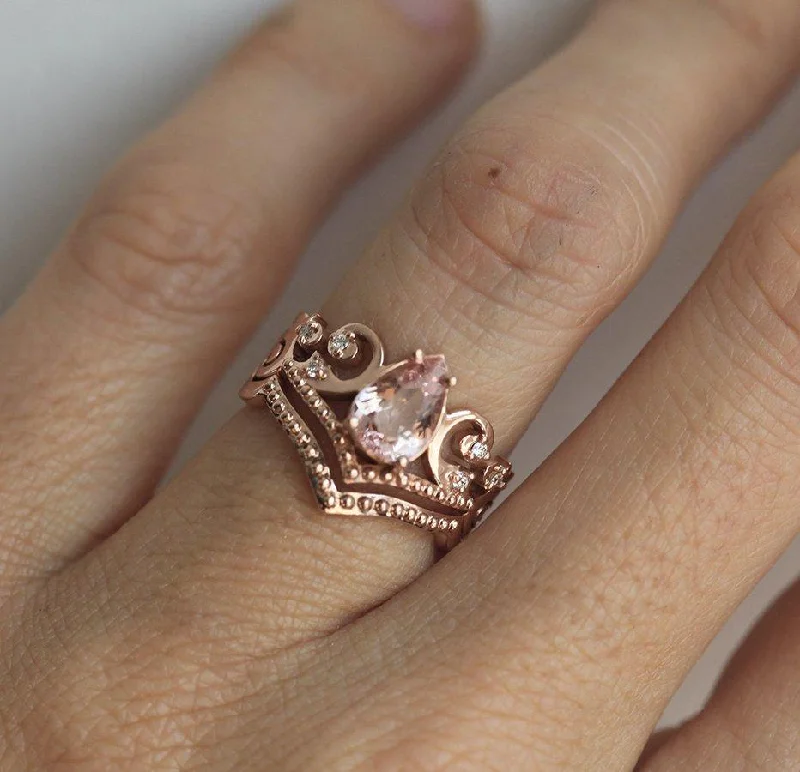 Sweeping art rings-Maxine Morganite Ring Set