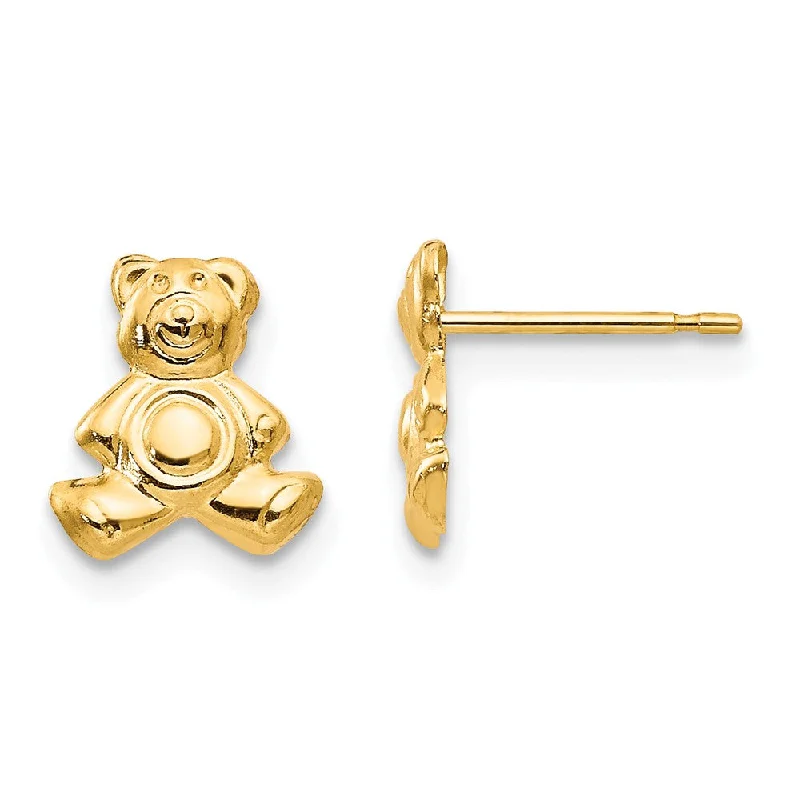 Wave shape earrings-Kids Small Teddy Bear Post Earrings in 14k Yellow Gold