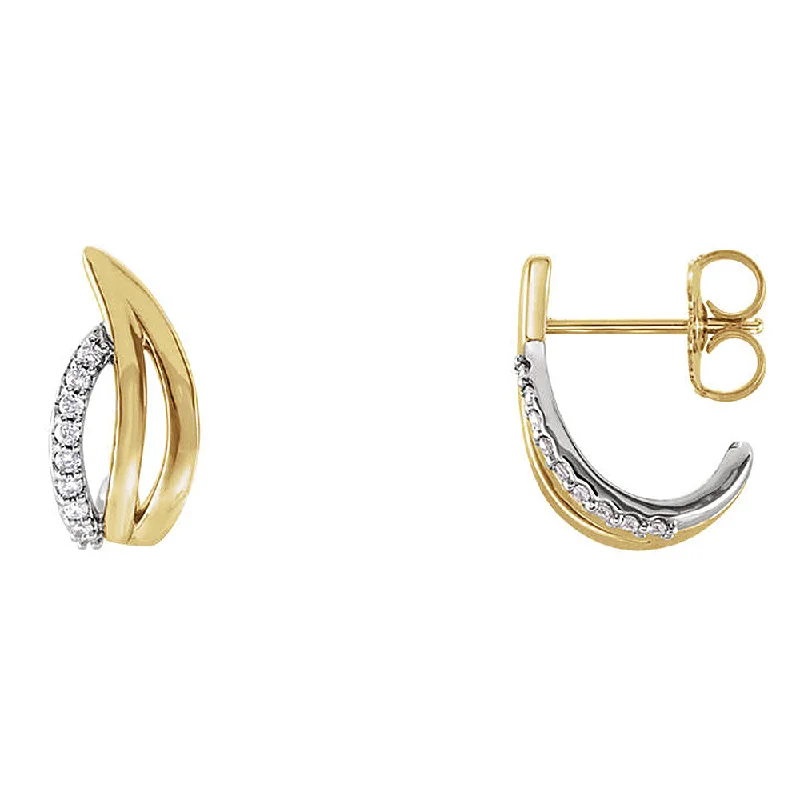 Broad hoop earrings-6 x 14mm 14k Two-Tone Gold 1/10 CTW (G-H, I1) Diamond Freeform J-Hoops