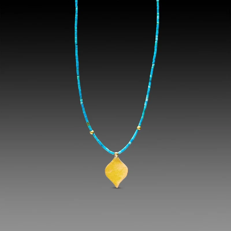 Brilliant gem necklaces-Turquoise Bead Necklace with 22k Charm