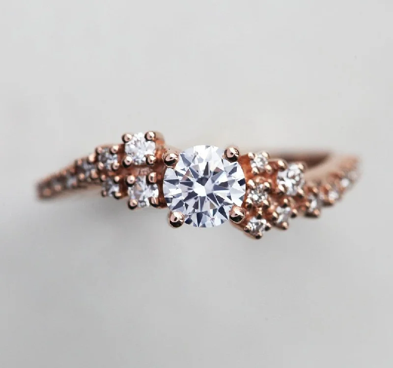 Carved texture rings-Val Round Diamond Cluster Ring