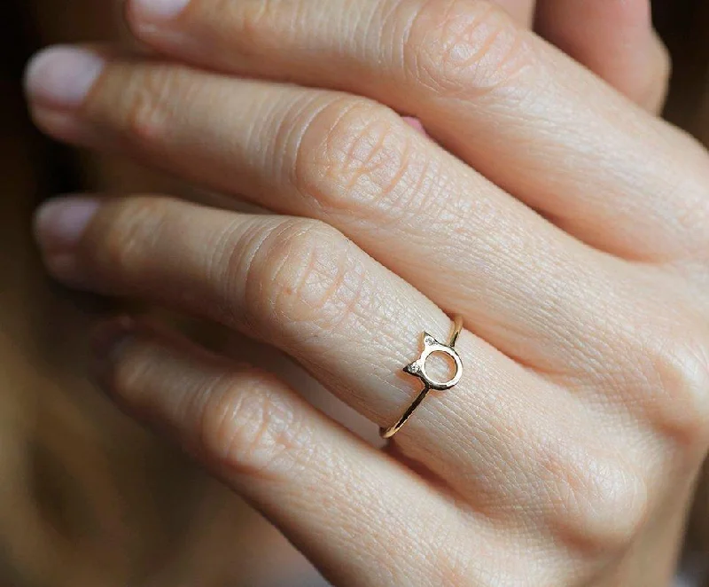 Open frame rings-Dainty Cat Ears Diamond Statement Ring