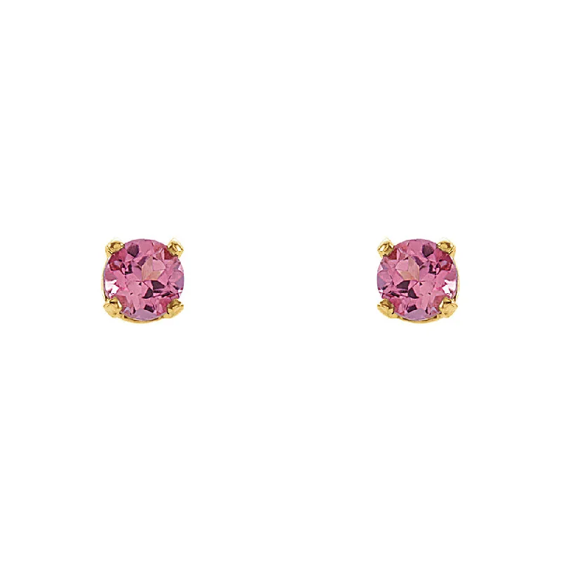 Solar themed earrings-Kids 14k Yellow Gold 3mm Pink Tourmaline Youth Threaded Post Earrings