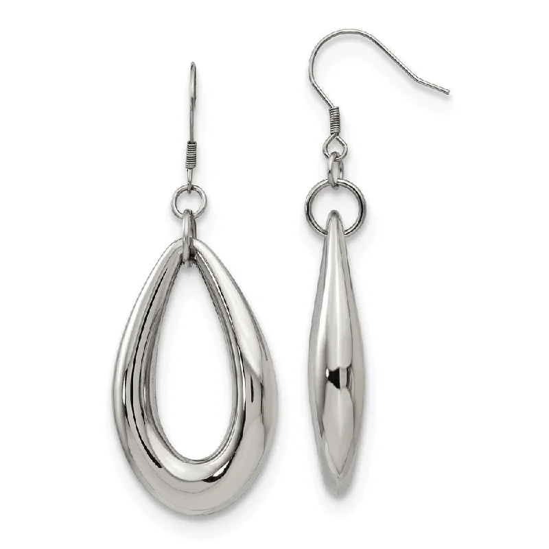 Breezy hoop earrings-35mm Puffed Teardrop Dangle Earrings in Stainless Steel