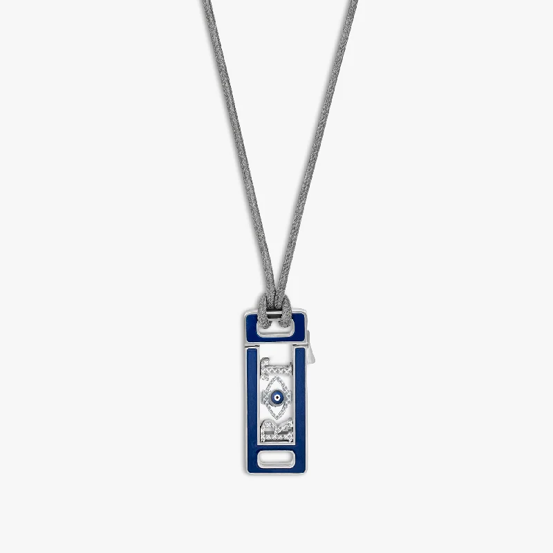 Bold chain necklaces-Grapheme Personalised Cord Necklace Pendant in Stainless Steel with Navy Enamel