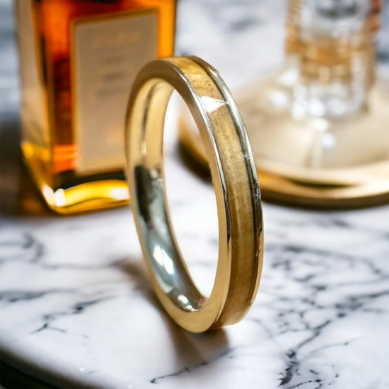 Bee motif rings-“The Lady Bourbon Stack” Reclaimed Bourbon Barrel Ring™ In Brilliant White Titanium