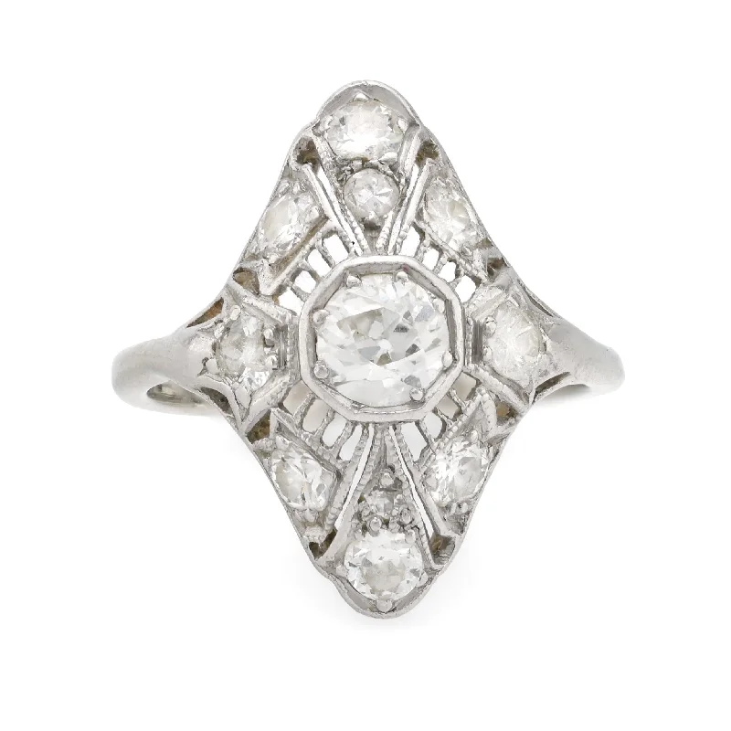 Classic vow rings-Art Deco 18k white gold diamond filigree ring