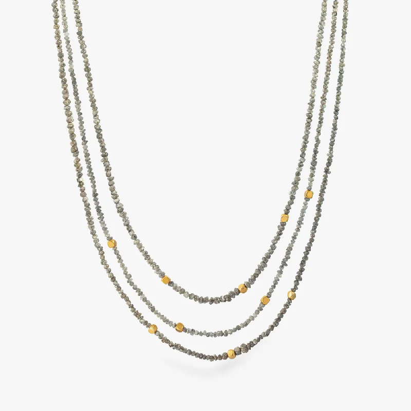 Diagonal bar necklaces-Rough grey diamond necklace with 18k gold