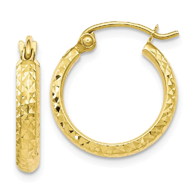 Open hoop earrings-10k Yellow Gold 3mm Half Round Diamond Cut Hoop Earrings, 14mm