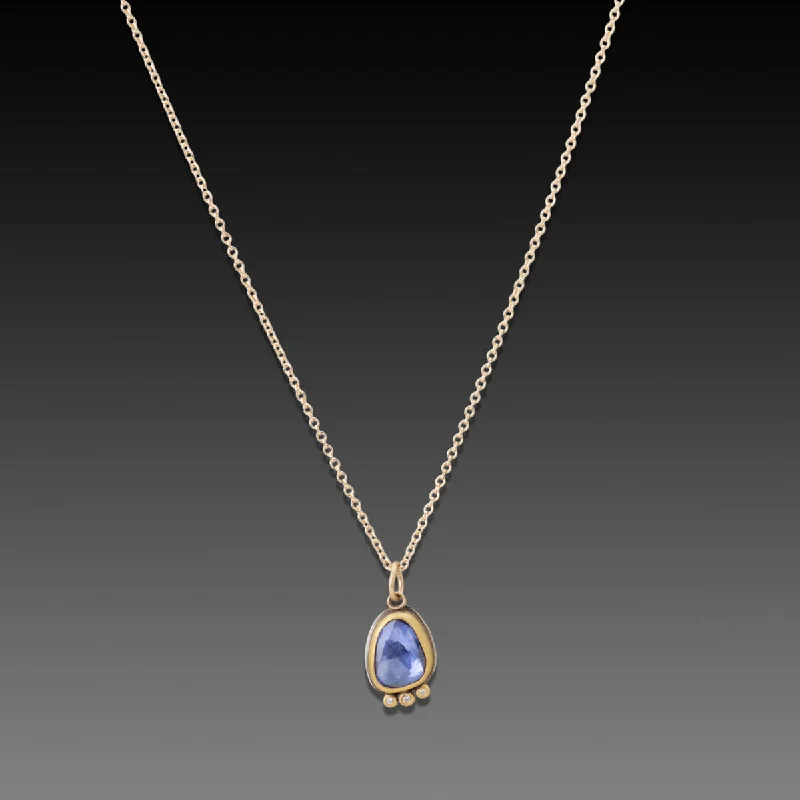 Etched name necklaces-Blue Sapphire Necklace with Diamond Trio