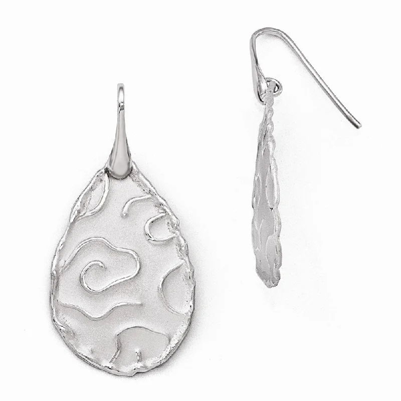 Raven feather earrings-Satin Abstract Teardrop Dangle Earrings in Sterling Silver