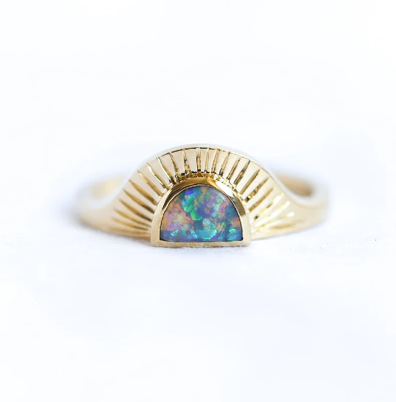 Spinel gem rings-Half Moon Black Opal Ring