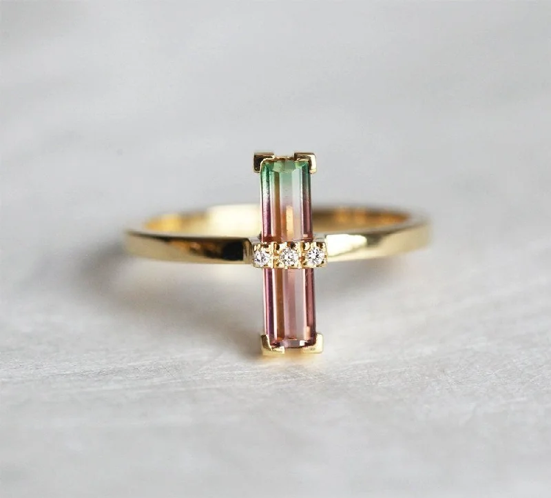 Tiny star rings-Margo Watermelon Tourmaline Ring With Diamonds