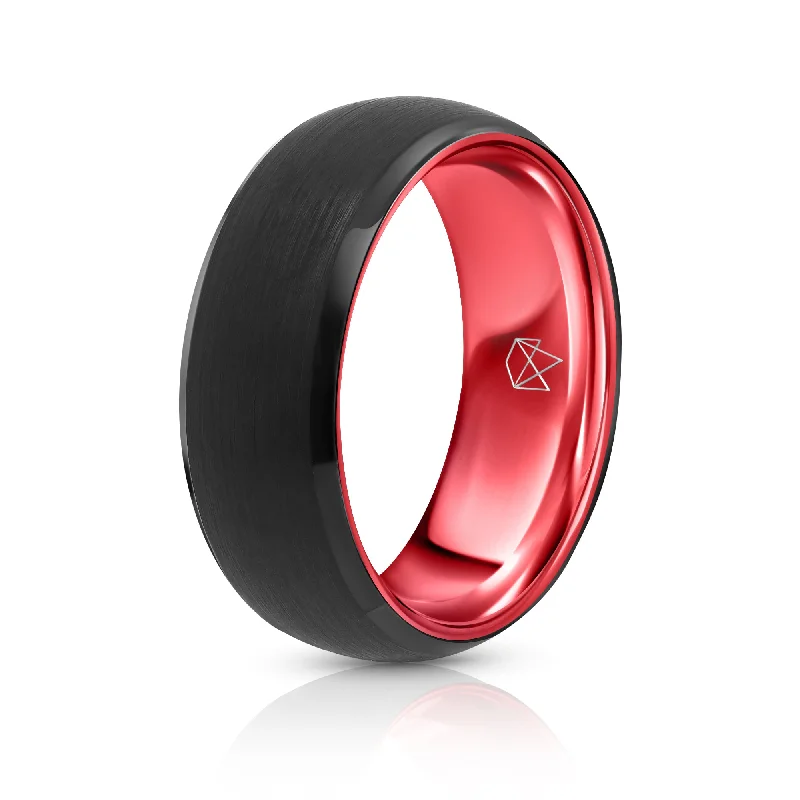 Jet black rings-Black Tungsten Ring - Resilient Red