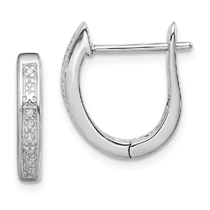 Georgian style earrings-Sterling Silver, .02 Cttw Diamond Hinged Oval Hoop Earrings, 15mm