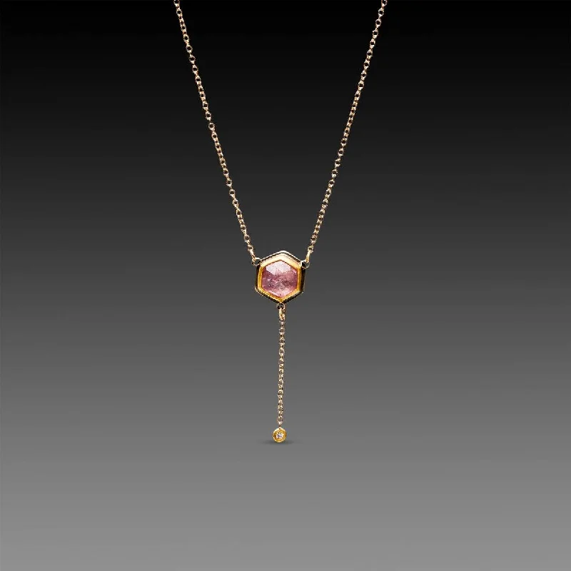 Classic style necklaces-Delicate Pink Sapphire Necklace with Diamond Drop