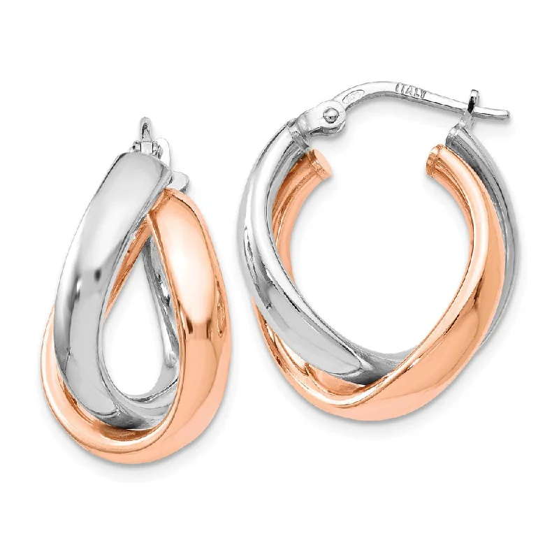 Tiny pearl earrings-Sterling Silver & Rose Gold Tone Double Freeform Hoop Earrings, 21mm