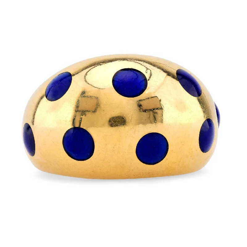 Braided bead rings-Van Cleef & Arpels French 18K Yellow Gold Enamel Polka Dot Dome Ring