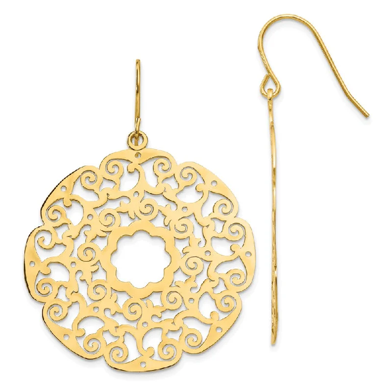 Nostalgic clip earrings-Open Lace Circle Dangle Earrings in 14k Yellow Gold