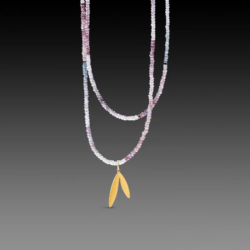 Flapper style necklaces-Ombre Spinel Necklace with Gold Leaf Charm