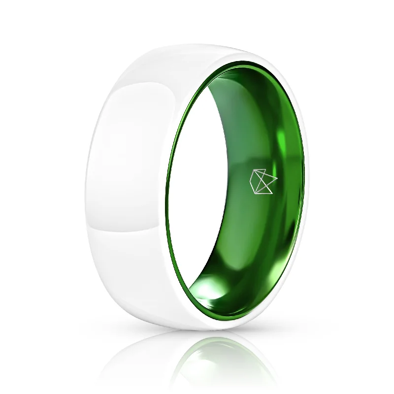 Lavish gem rings-White Ceramic Ring - Resilient Green