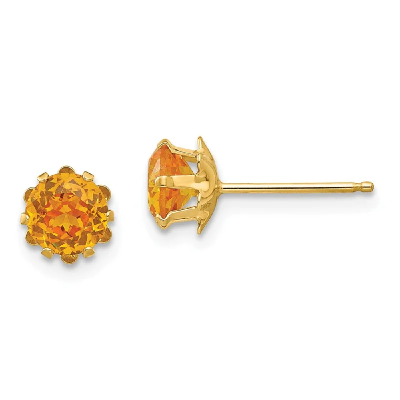 Slim gold earrings-Kids 5mm Synthetic Citrine Birthstone 14k Yellow Gold Stud Earrings