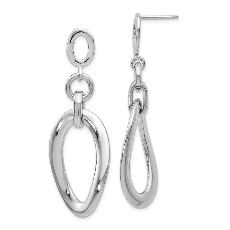 High-gloss earrings-Bent Oval Post Dangle Earrings in Sterling Silver