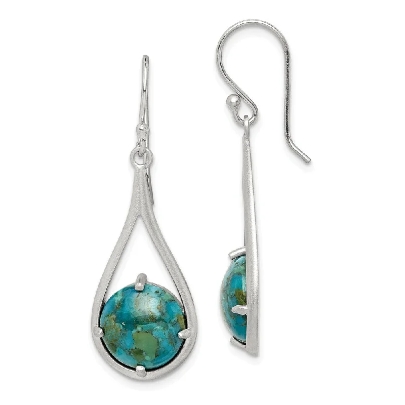 Kunzite stone earrings-Teardrop Cabochon Turquoise Dangle Earrings in Sterling Silver