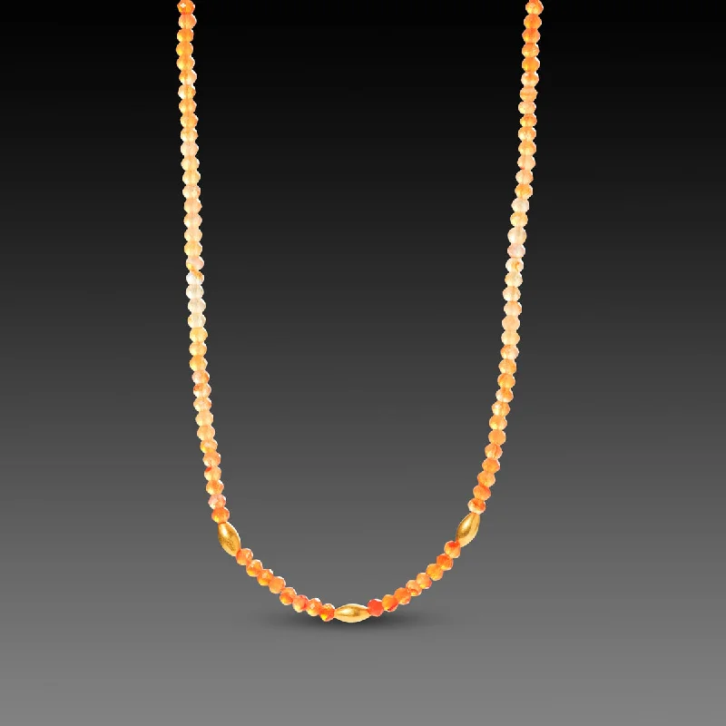 Sweeping design necklaces-Ombre Carnelian Necklace with Gold Rice Beads