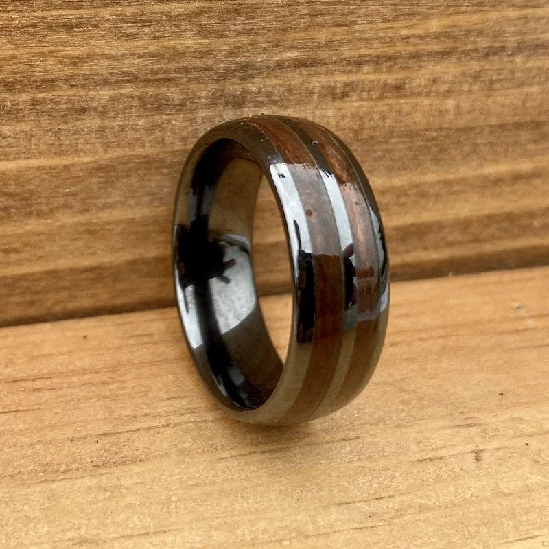 Classic flair rings-“The Corporal” 100% USA Made Black Ceramic Ring With Wood From A M1 Garand