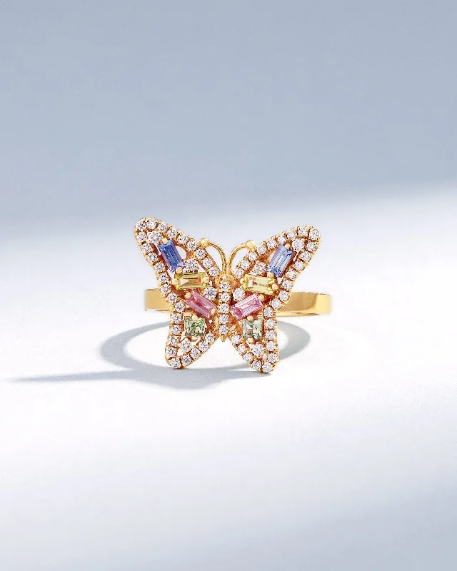 Spinel stone rings-Bold Small Butterfly Pastel Sapphire Ring