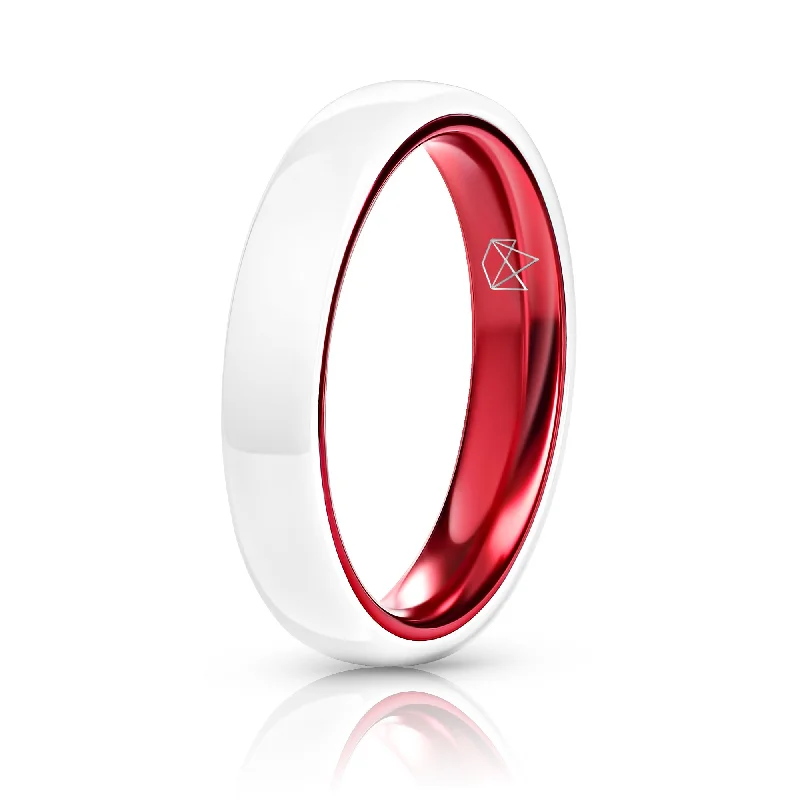 Topaz solitaire rings-White Ceramic Ring - Resilient Red - 4MM