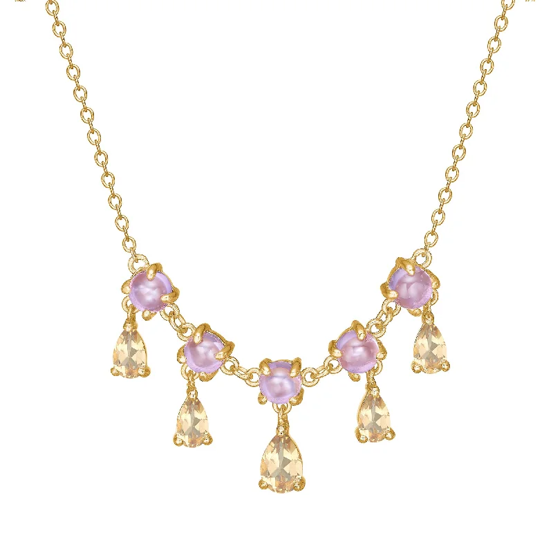 Crystal-wrapped necklaces-Unicorn 18K Gold Plated Necklace w. Amethyst & pear cut Quartz